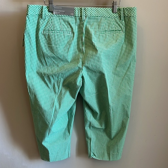 Talbots Perfect Skimmer Pants NWT Gingham Green & White Size 14P Petite Stretch - Picture 4 of 9